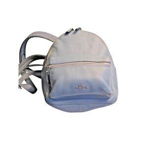 *Coach Pebbled Leather Light Blue Mini Backpack With Adjustable Straps Top Zip